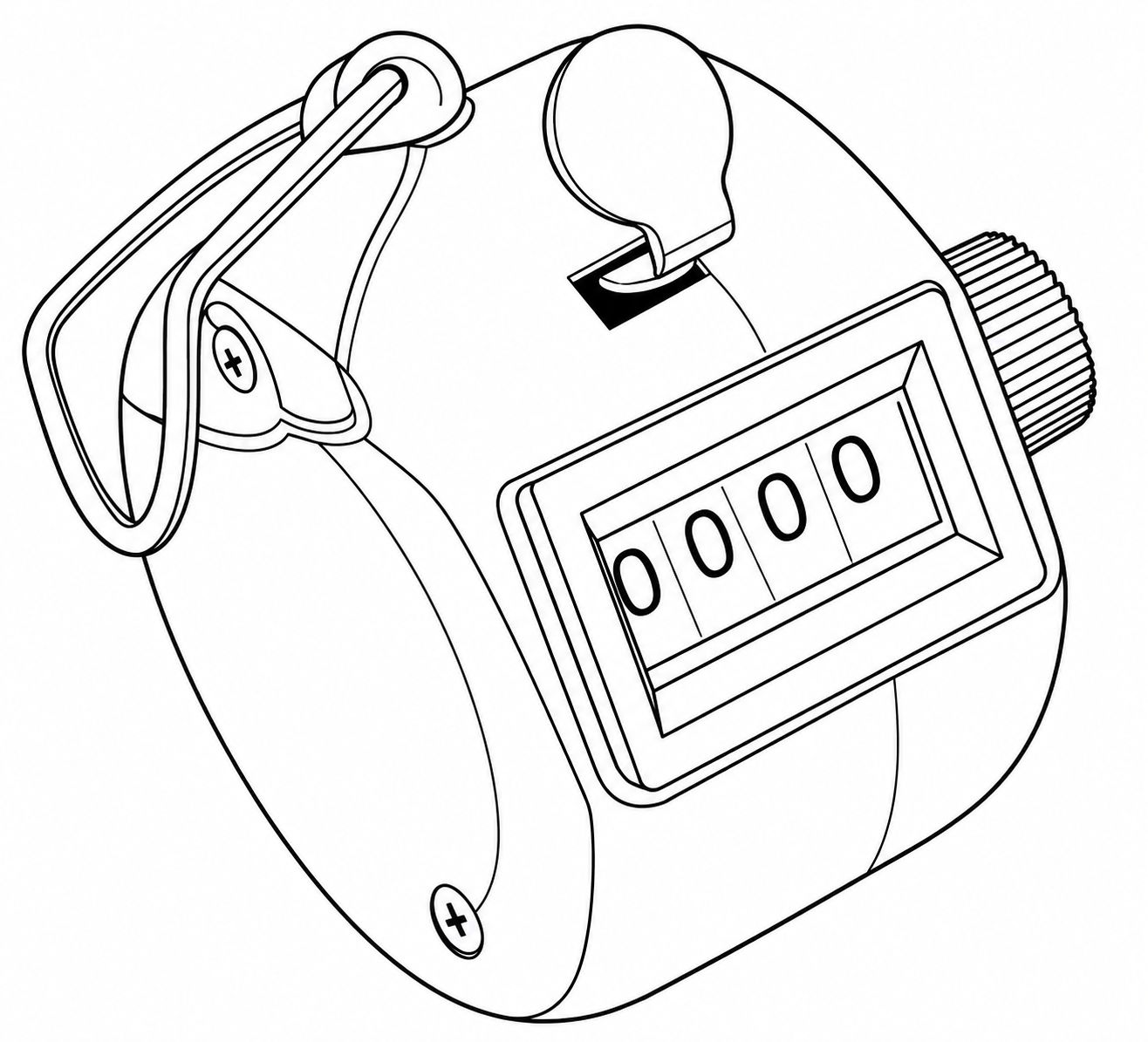 Line drawing of a handheld mechanical tally counter